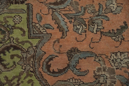 8x10 Rich Terracotta and Slate Blue Heriz Serapi Hand Knotted Floral Medallion Wool Area Rug