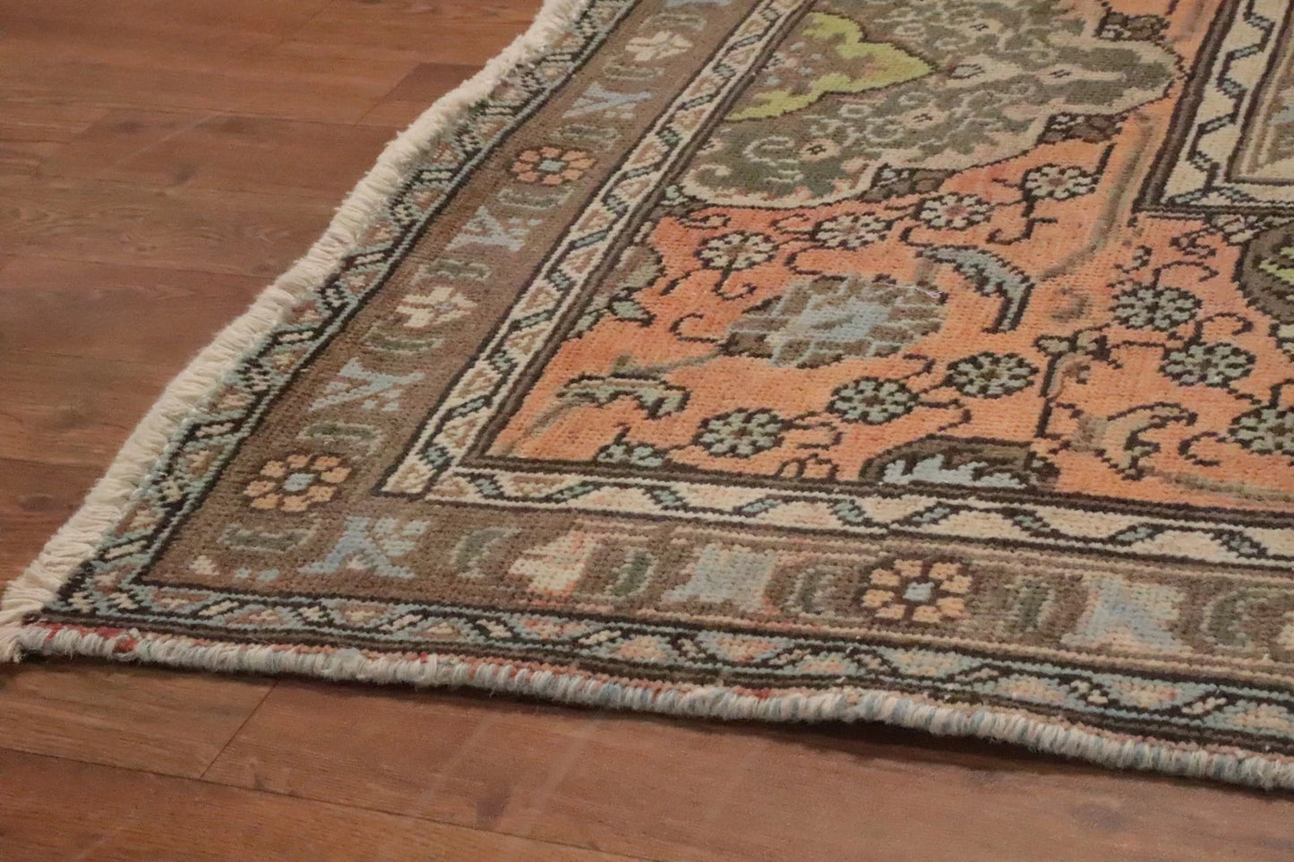 8x10 Rich Terracotta and Slate Blue Heriz Serapi Hand Knotted Floral Medallion Wool Area Rug
