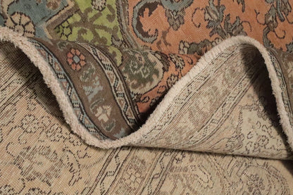 8x10 Rich Terracotta and Slate Blue Heriz Serapi Hand Knotted Floral Medallion Wool Area Rug