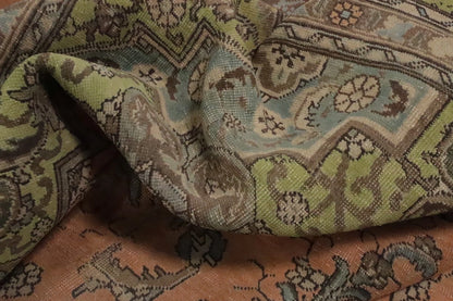 8x10 Rich Terracotta and Slate Blue Heriz Serapi Hand Knotted Floral Medallion Wool Area Rug