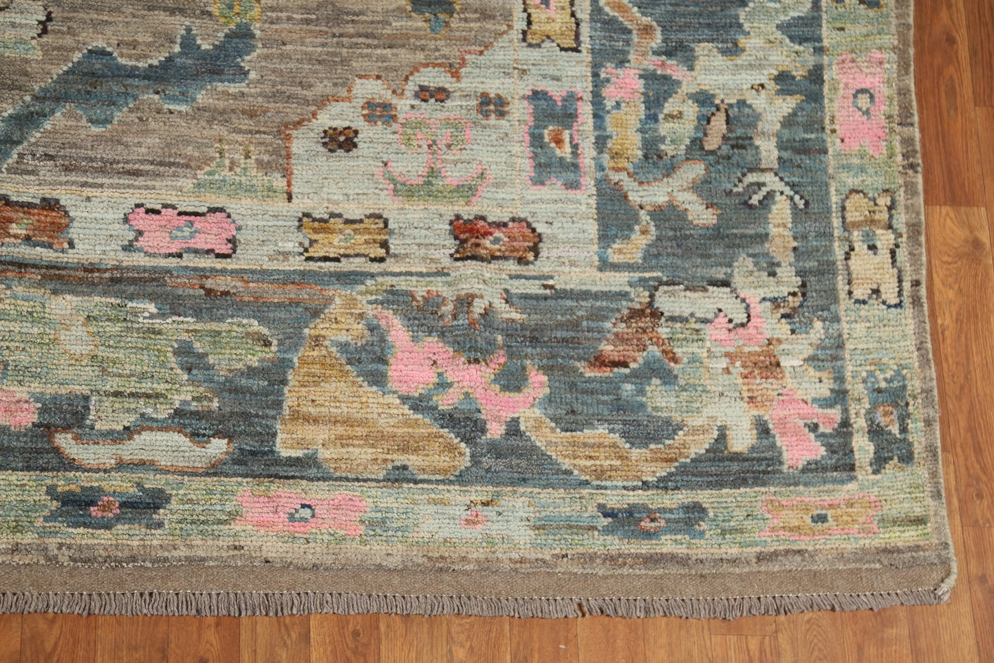 Hand Knotted Vintage Oushak Enchanting Mushroom and Teal 8x10 Prayer Arch Folk Art Wool Area Rug