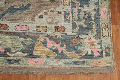 Hand Knotted Vintage Oushak Enchanting Mushroom and Teal 8x10 Prayer Arch Folk Art Wool Area Rug
