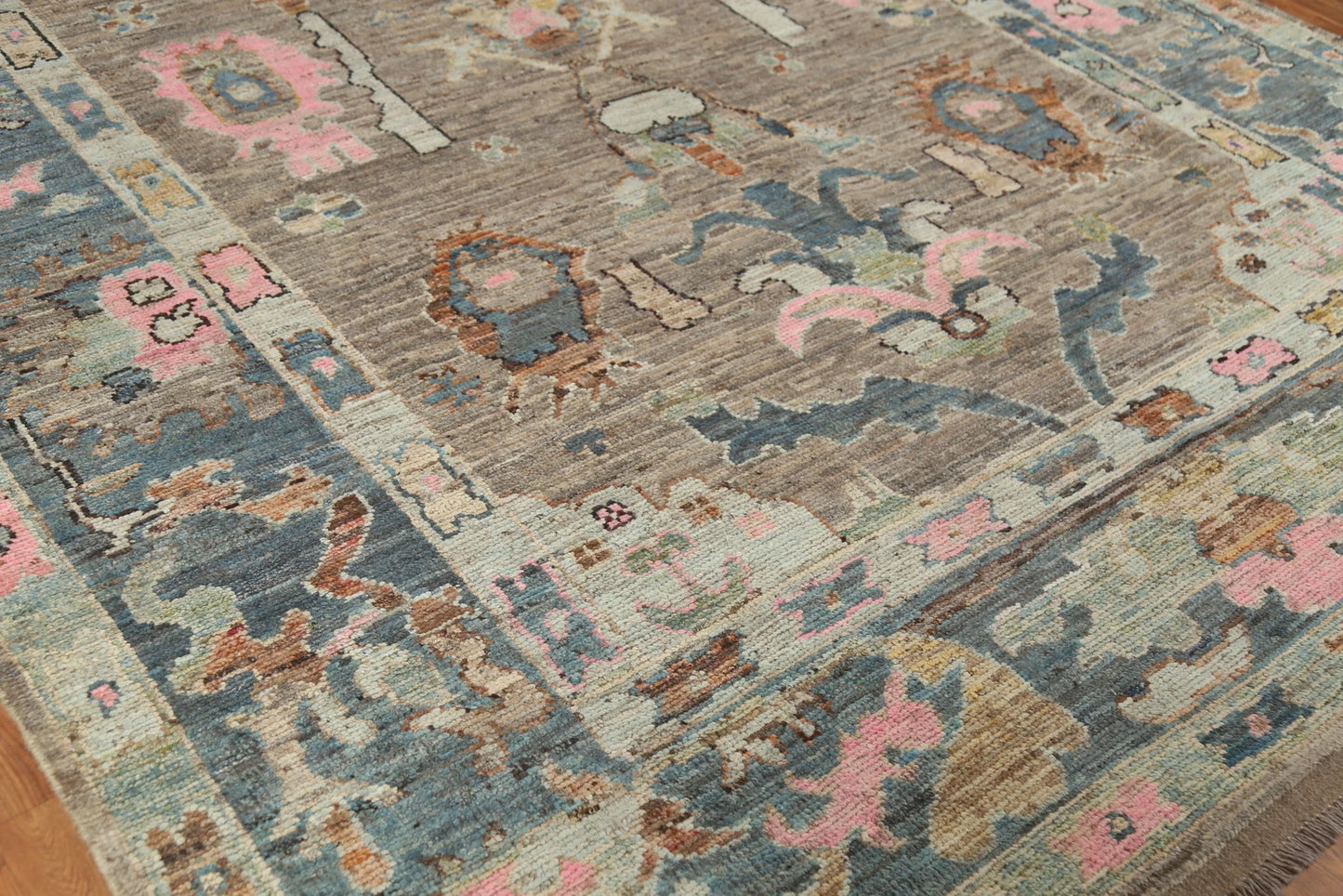 Hand Knotted Vintage Oushak Enchanting Mushroom and Teal 8x10 Prayer Arch Folk Art Wool Area Rug