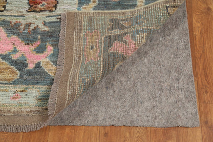 Hand Knotted Vintage Oushak Enchanting Mushroom and Teal 8x10 Prayer Arch Folk Art Wool Area Rug