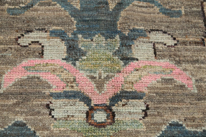 Hand Knotted Vintage Oushak Enchanting Mushroom and Teal 8x10 Prayer Arch Folk Art Wool Area Rug