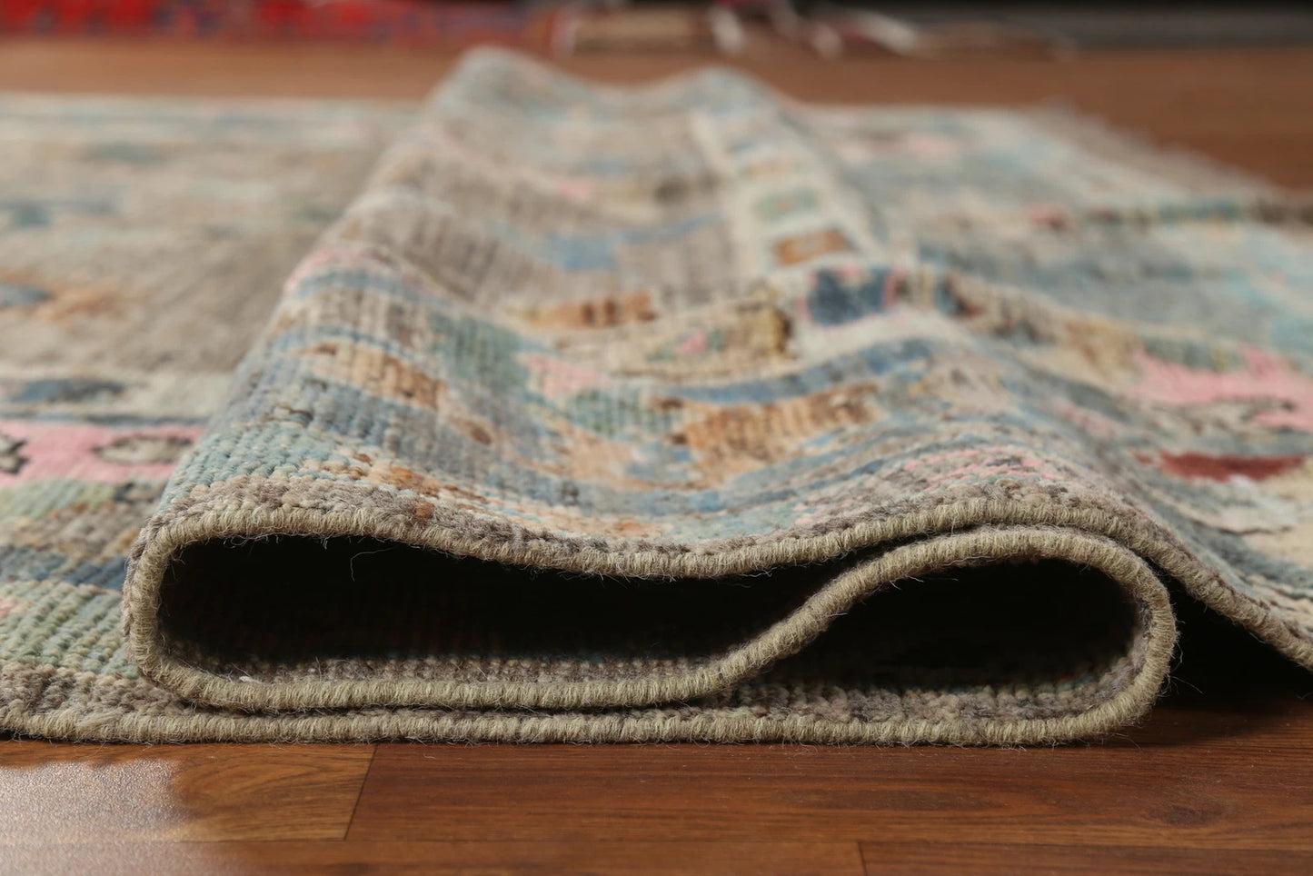 Hand Knotted Vintage Oushak Enchanting Mushroom and Teal 8x10 Prayer Arch Folk Art Wool Area Rug