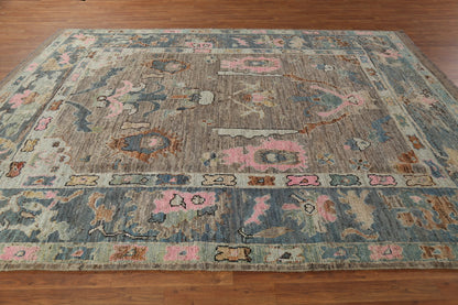 Hand Knotted Vintage Oushak Enchanting Mushroom and Teal 8x10 Prayer Arch Folk Art Wool Area Rug