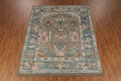 Hand Knotted Vintage Oushak Enchanting Mushroom and Teal 8x10 Prayer Arch Folk Art Wool Area Rug