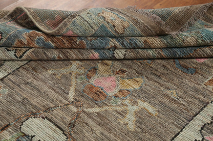 Hand Knotted Vintage Oushak Enchanting Mushroom and Teal 8x10 Prayer Arch Folk Art Wool Area Rug