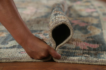 Hand Knotted Vintage Oushak Enchanting Mushroom and Teal 8x10 Prayer Arch Folk Art Wool Area Rug