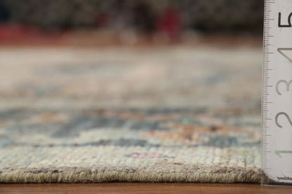 Hand Knotted Vintage Oushak Enchanting Mushroom and Teal 8x10 Prayer Arch Folk Art Wool Area Rug
