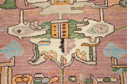 Dreamy Pastel Ivory and Blush 8x10 Hand Knotted Heriz Serapi Medallion Folk Art Wool Area Rug