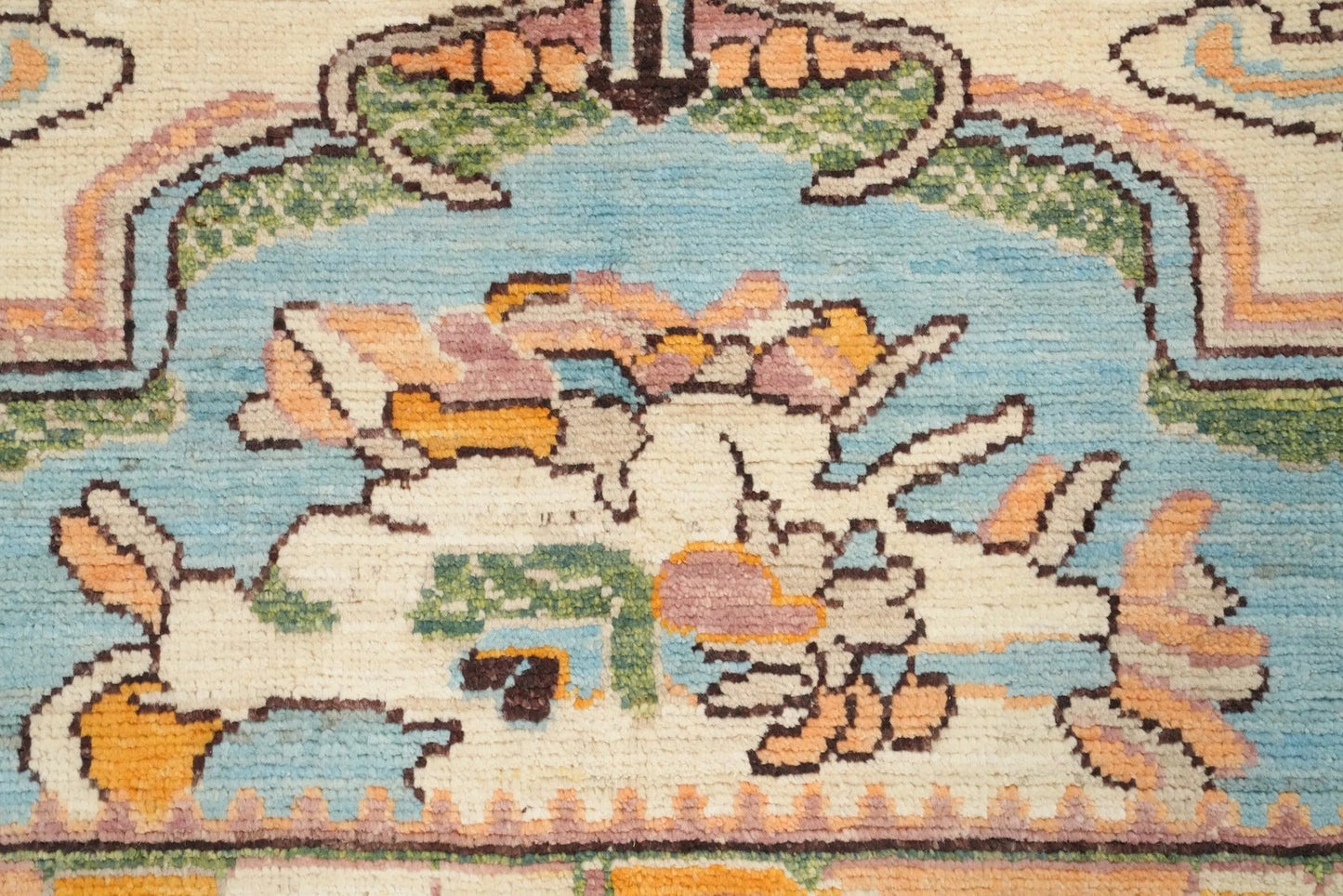 Dreamy Pastel Ivory and Blush 8x10 Hand Knotted Heriz Serapi Medallion Folk Art Wool Area Rug