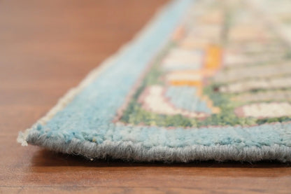 Dreamy Pastel Ivory and Blush 8x10 Hand Knotted Heriz Serapi Medallion Folk Art Wool Area Rug