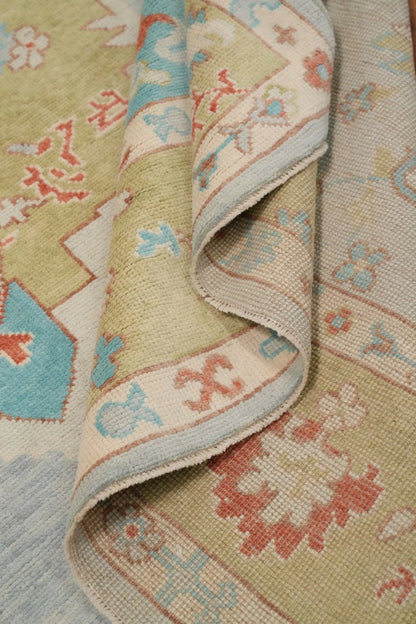 Blue and Gold Diamond Medallion Heriz Serapi Geometric Traditional 8x10 Hand Knotted Wool Area Rug