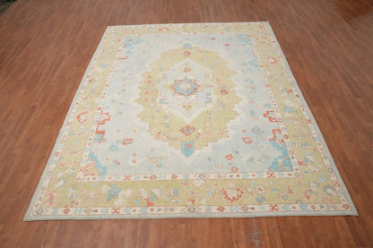 Blue and Gold Diamond Medallion Heriz Serapi Geometric Traditional 8x10 Hand Knotted Wool Area Rug