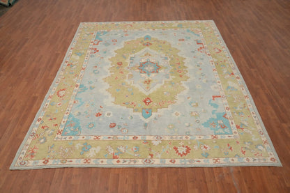 Blue and Gold Diamond Medallion Heriz Serapi Geometric Traditional 8x10 Hand Knotted Wool Area Rug