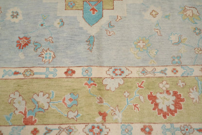 Blue and Gold Diamond Medallion Heriz Serapi Geometric Traditional 8x10 Hand Knotted Wool Area Rug