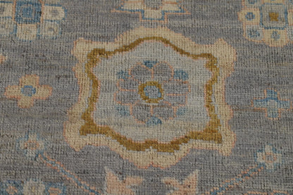Slate Blue and Gold 8x10 Hand Knotted Serene Oushak All-Over Floral Medallion Scatter Wool Area Rug