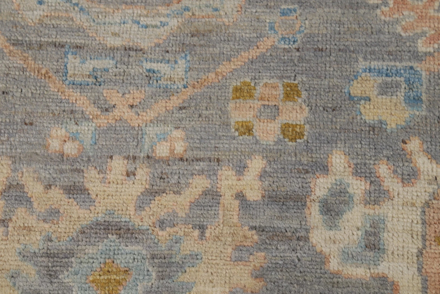 Slate Blue and Gold 8x10 Hand Knotted Serene Oushak All-Over Floral Medallion Scatter Wool Area Rug