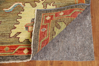 Dazzling Jewel-Tone Charcoal and Coral 8x10 Hand Knotted Oushak Multicolour All-Over Floral Wool Area Rug