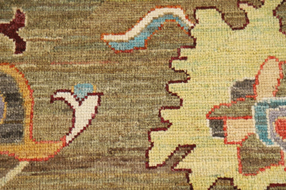 Dazzling Jewel-Tone Charcoal and Coral 8x10 Hand Knotted Oushak Multicolour All-Over Floral Wool Area Rug