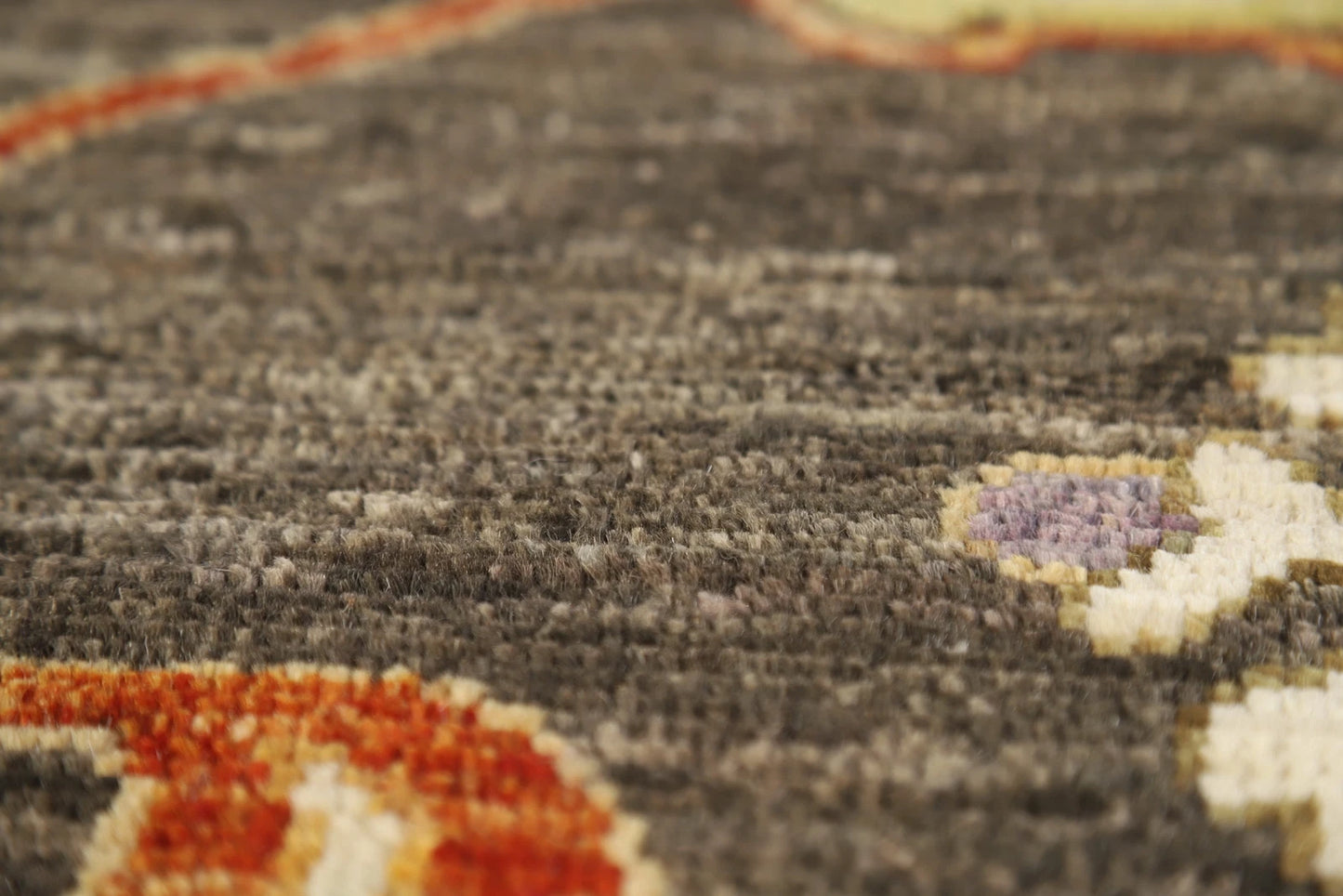 Dazzling Jewel-Tone Charcoal and Coral 8x10 Hand Knotted Oushak Multicolour All-Over Floral Wool Area Rug