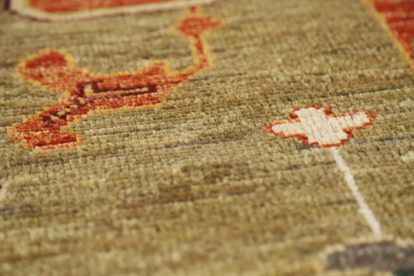 Dazzling Jewel-Tone Charcoal and Coral 8x10 Hand Knotted Oushak Multicolour All-Over Floral Wool Area Rug