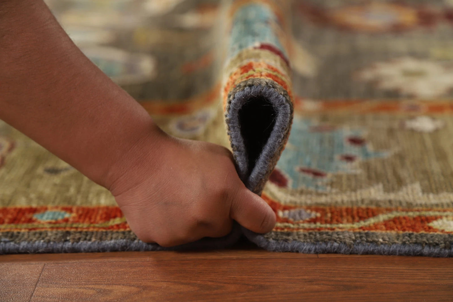 Dazzling Jewel-Tone Charcoal and Coral 8x10 Hand Knotted Oushak Multicolour All-Over Floral Wool Area Rug