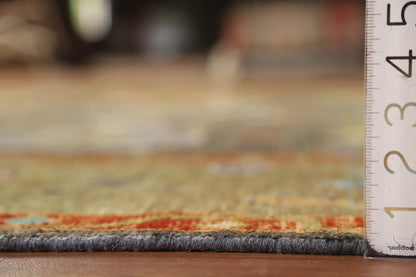 Dazzling Jewel-Tone Charcoal and Coral 8x10 Hand Knotted Oushak Multicolour All-Over Floral Wool Area Rug