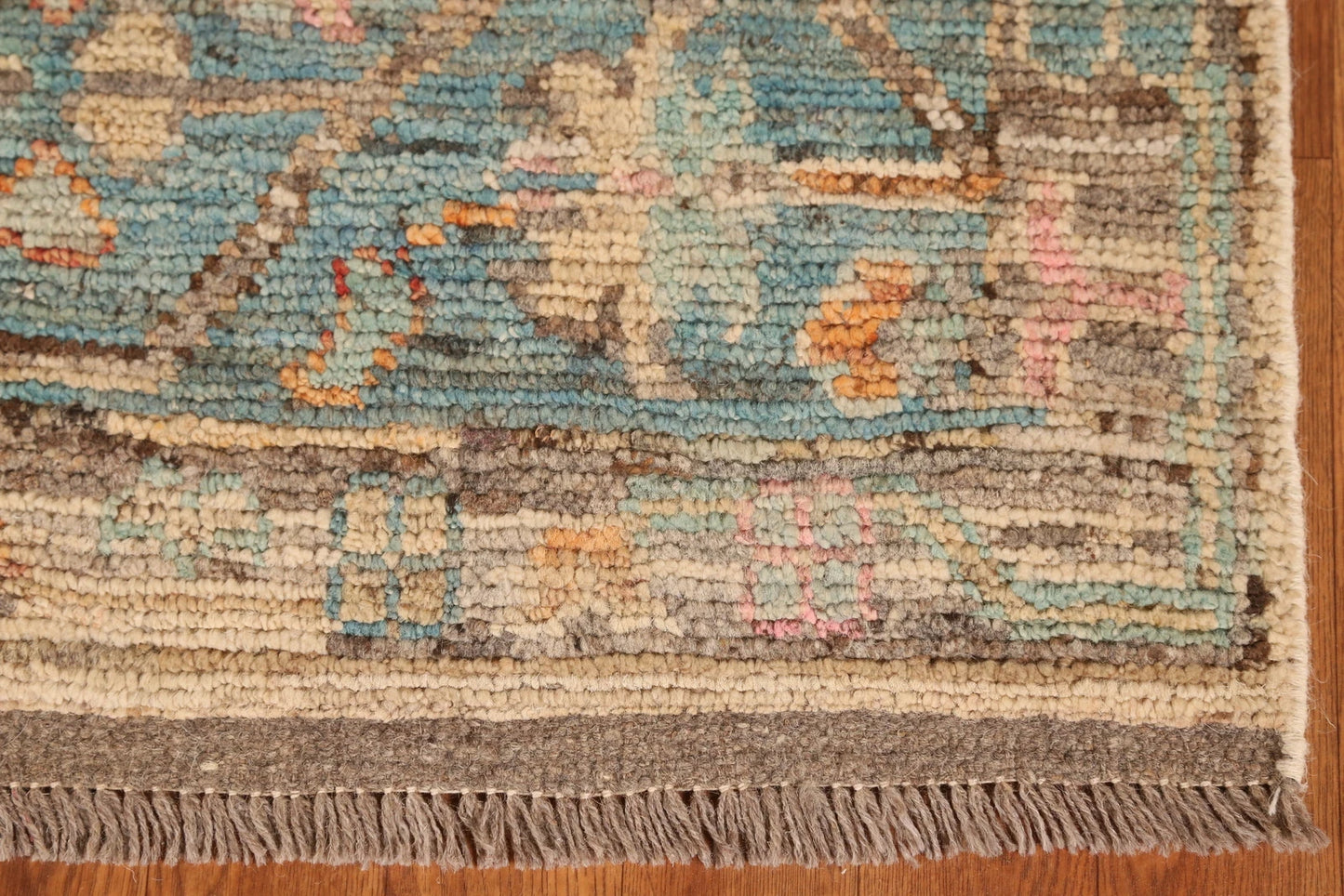 Ivory and Dusty Teal Diamond Lattice Trellis Oushak Vintage Antique Traditional 8x10 Hand Knotted Wool Area Rug