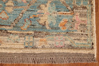 Ivory and Dusty Teal Diamond Lattice Trellis Oushak Vintage Antique Traditional 8x10 Hand Knotted Wool Area Rug