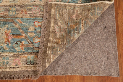 Ivory and Dusty Teal Diamond Lattice Trellis Oushak Vintage Antique Traditional 8x10 Hand Knotted Wool Area Rug