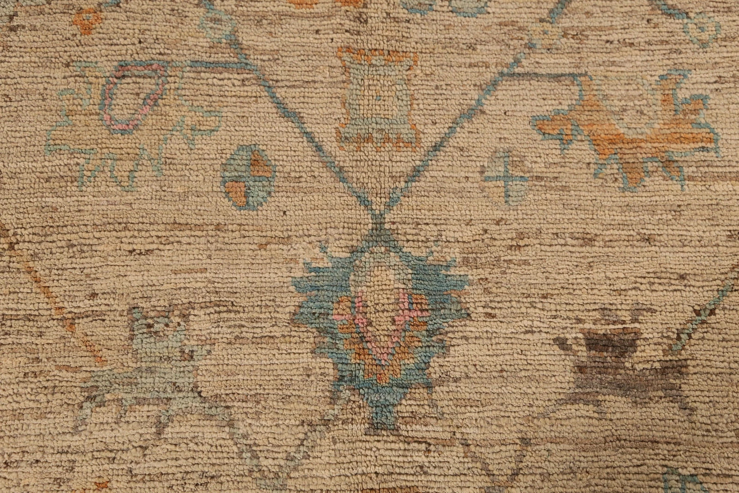 Ivory and Dusty Teal Diamond Lattice Trellis Oushak Vintage Antique Traditional 8x10 Hand Knotted Wool Area Rug