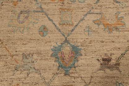 Ivory and Dusty Teal Diamond Lattice Trellis Oushak Vintage Antique Traditional 8x10 Hand Knotted Wool Area Rug
