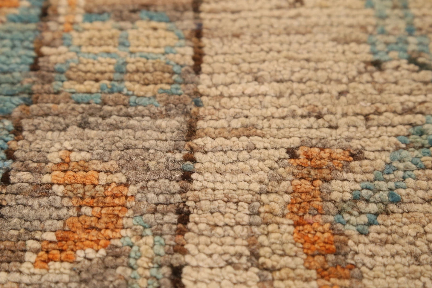 Ivory and Dusty Teal Diamond Lattice Trellis Oushak Vintage Antique Traditional 8x10 Hand Knotted Wool Area Rug