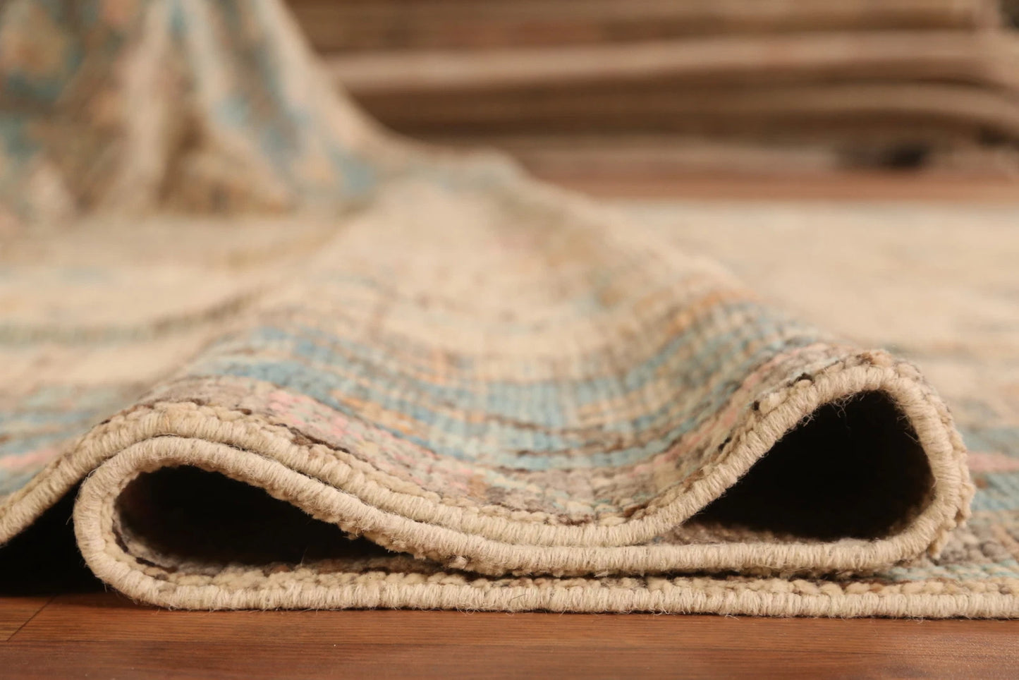 Ivory and Dusty Teal Diamond Lattice Trellis Oushak Vintage Antique Traditional 8x10 Hand Knotted Wool Area Rug