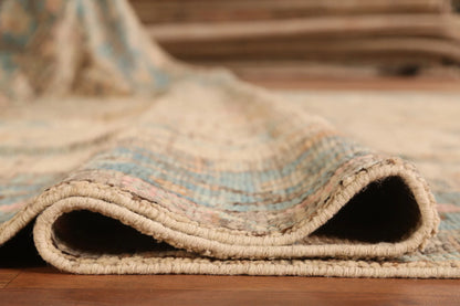 Ivory and Dusty Teal Diamond Lattice Trellis Oushak Vintage Antique Traditional 8x10 Hand Knotted Wool Area Rug