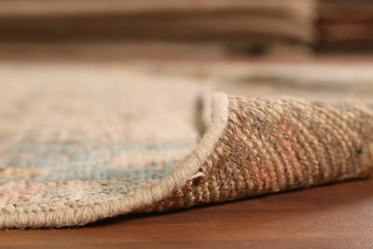 Ivory and Dusty Teal Diamond Lattice Trellis Oushak Vintage Antique Traditional 8x10 Hand Knotted Wool Area Rug