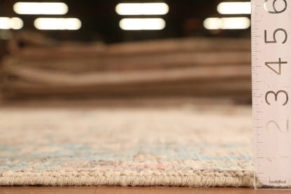 Ivory and Dusty Teal Diamond Lattice Trellis Oushak Vintage Antique Traditional 8x10 Hand Knotted Wool Area Rug
