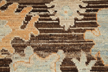 Oushak All-Over Floral Scatter Dark Chocolate Brown and Blue Hand Knotted 8x10 Vintage Antique Wool Area Rug