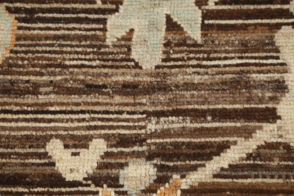 Oushak All-Over Floral Scatter Dark Chocolate Brown and Blue Hand Knotted 8x10 Vintage Antique Wool Area Rug