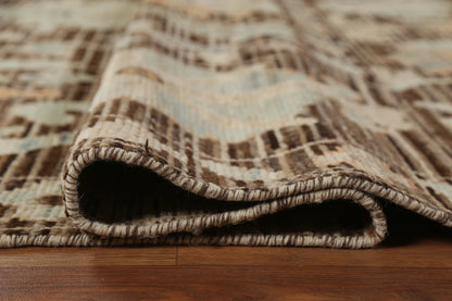 Oushak All-Over Floral Scatter Dark Chocolate Brown and Blue Hand Knotted 8x10 Vintage Antique Wool Area Rug