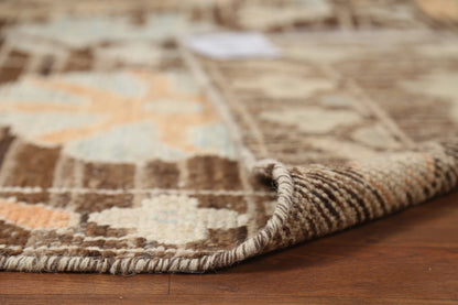 Oushak All-Over Floral Scatter Dark Chocolate Brown and Blue Hand Knotted 8x10 Vintage Antique Wool Area Rug