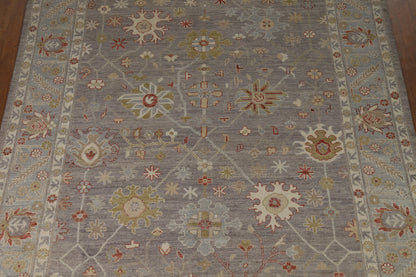 8x10 Refined Blue Grey and Ivory Oushak Hand Knotted All-Over Diamond Trellis Floral Antique Wool Area Rug