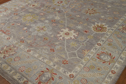 8x10 Refined Blue Grey and Ivory Oushak Hand Knotted All-Over Diamond Trellis Floral Antique Wool Area Rug