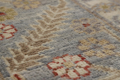 8x10 Refined Blue Grey and Ivory Oushak Hand Knotted All-Over Diamond Trellis Floral Antique Wool Area Rug