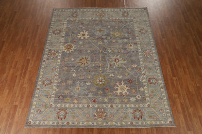 8x10 Refined Blue Grey and Ivory Oushak Hand Knotted All-Over Diamond Trellis Floral Antique Wool Area Rug