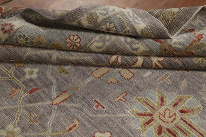 8x10 Refined Blue Grey and Ivory Oushak Hand Knotted All-Over Diamond Trellis Floral Antique Wool Area Rug