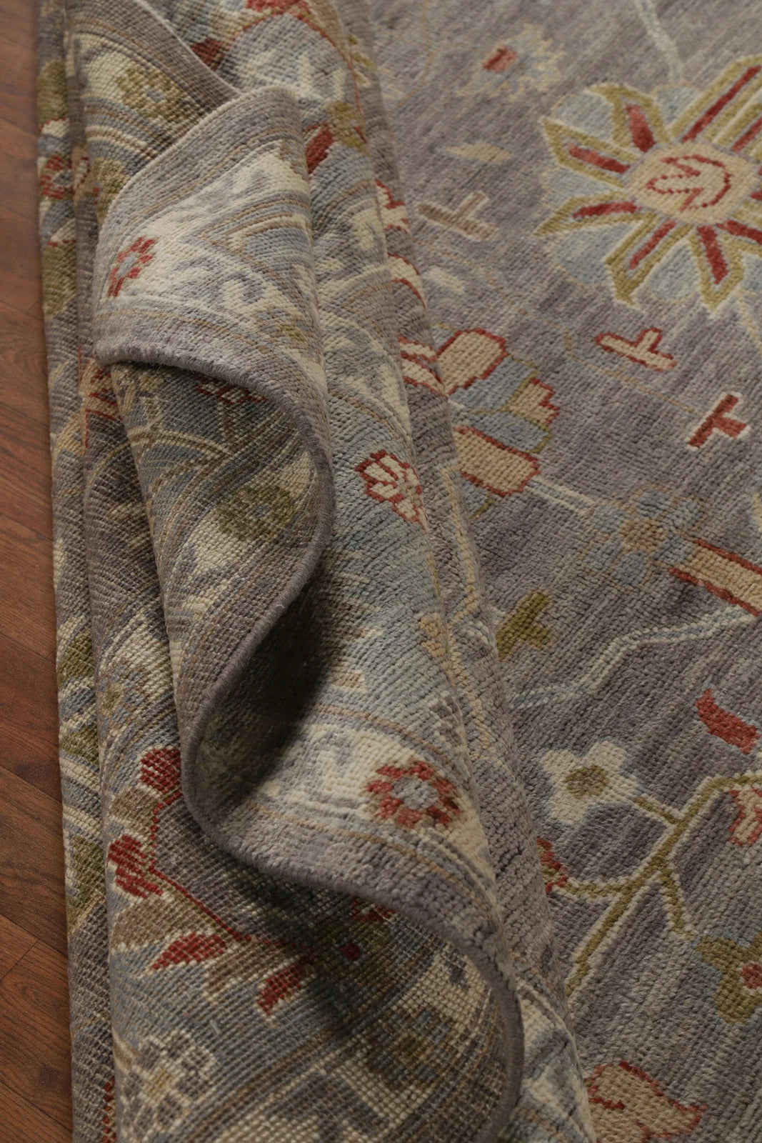 8x10 Refined Blue Grey and Ivory Oushak Hand Knotted All-Over Diamond Trellis Floral Antique Wool Area Rug